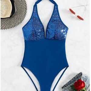 Sequin Halter One Piece Swimsuit Bathing Suit